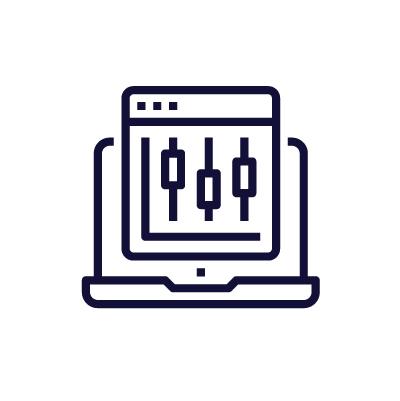 Fonctionnalités pictogramme d'un ordinateur avec lequel on sait manipuler pleins de fonctionnalités et faire différentes modifications et manipulations