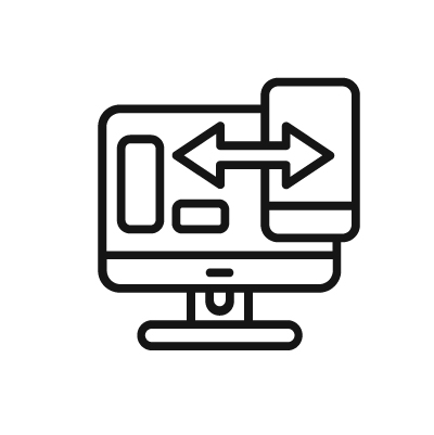 Desarrollo y pictograma de diseño responsivo que indica la diferencia entre la versión para teléfono móvil y la versión para ordenador en chrome o internet y garantiza que estos dos diseños son a la vez responsivos y coherentes.