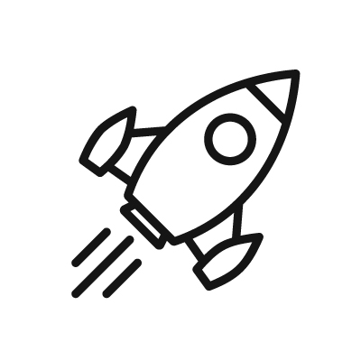 Putting your website online pictogram of a rocket hurtling into space to indicate the launch or putting online of a new internet website created by tsc the service company