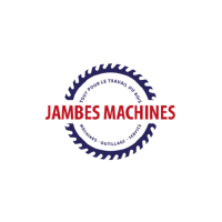 Jambes machines logo rouge et bleu entouré d'une roue et d'un texte qui le contoure par l'intérieur et le nom de l'entreprise traverse cette roue